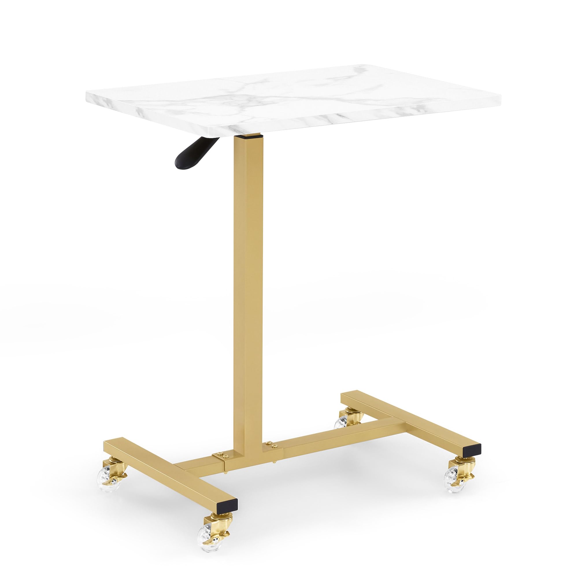 Barberpub Beistelltisch mit Rollen Höhenverstellbar Salon-Tablettwagen Gold C Form Friseurwagen 40x60x72/97cm Weiß-Gold