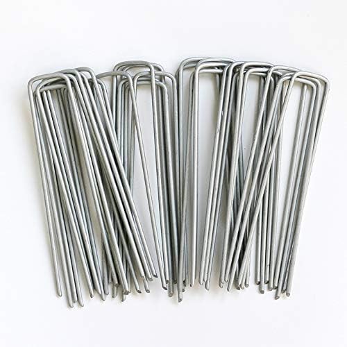 Petgrow 6 Inch Garden Stakes Galvanized Landscape Staples,U-Type Turf Staples for Artificial Grass, Rust Proof Sod Pins Stakes for Securing Fences Weed Barrier,Outdoor Wires Cords Tents Tarps,100