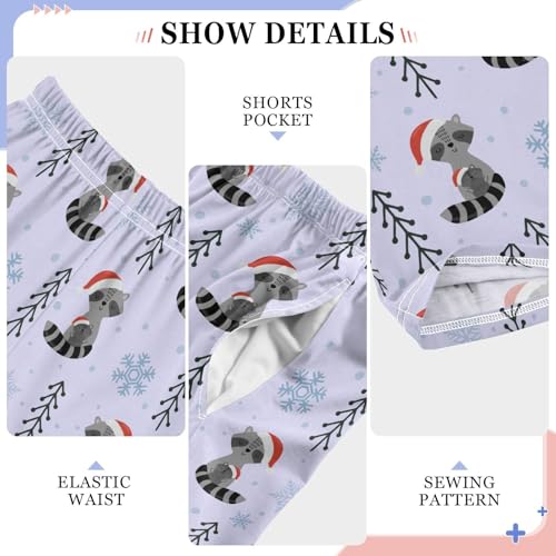 ZZXXB Raccoon with Xmas Hat Boys Long Pants Soft Trousers Elastic Waist Kids Lounge Bottoms with Pockets S-XL4