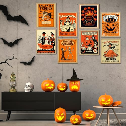 FYSUIMU 12 Pcs Vintage Halloween Wall Art Prints Orange Pumpkin Skeleton Witch Paper Posters Retro Picture Decoration for Home Gallery Living Room Office, Unframed, 8 x 10 Inch FYSUIMU 12 Pcs Vintage Halloween Wall Art Prints Orange Pumpkin Skeleton Witch Paper Posters Retro Picture Decoration for Home Gallery Living Room Office, Unframed, 8 x 10 Inch