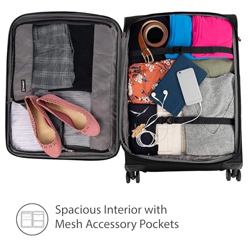 Travelpro Tourlite Softside 25" Expandable Luggage with 4 Spinner Wheels, Lightweight Suitcase, Checked Medium, Black - image 7