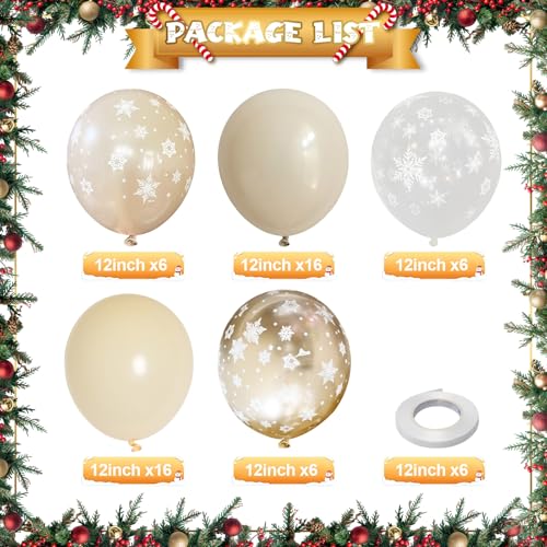 Image of Jobkoo Snowflake Balloons Winter Wonderland Beige Gold Cream White Sand Balloons Neutral Boho Winter Balloon Set for Ice Onderland Snow Holiday Birthday Christmas Baby Bridal Shower Party Decorations