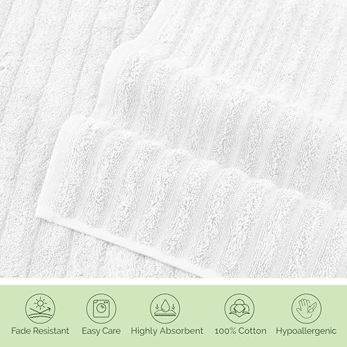 Image of Elegant Comfort 100% Turkish Cotton Corduroy Ribbed Luxury Soft 2 Pack Bath Towels 27 x 54 Inch - Ultra Plush, Absorbent, Quick Dry, Hotel Spa Quality Towels for Bathroom Essentials, White