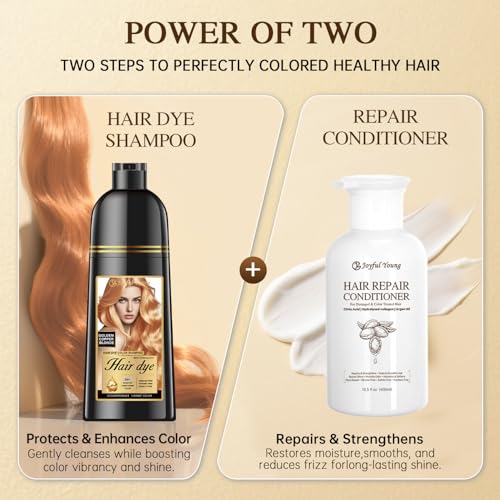 Hair Dye Shampoo 3-in-1, Golden Copper Blonde Semi-Permanent Gray Hair Coverage, Color Depositing Shampoo for Women & Men, Vegan, Ammonia-Free
