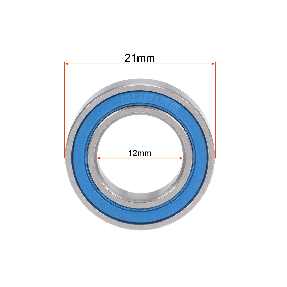 sourcing map 6801-2RS Gorge Profonde Bille Roulements 12mm x 21mm x 5mm Double Scellé Chrome Acier Bleu Couverture P6(ABEC3) 10Pcs