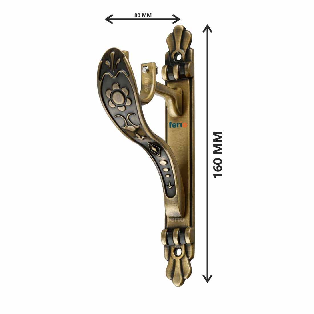 FERIO Antique Brass Zinc Alloy Rajawadi Finish Curtain Bracket Set and Curtain Finial for Door and Window Rod Support Fittings 1 Inch Rod (Window Rod Holder 2 Pcs and Curtain Finial 2 Pcs) — Amazon image 2