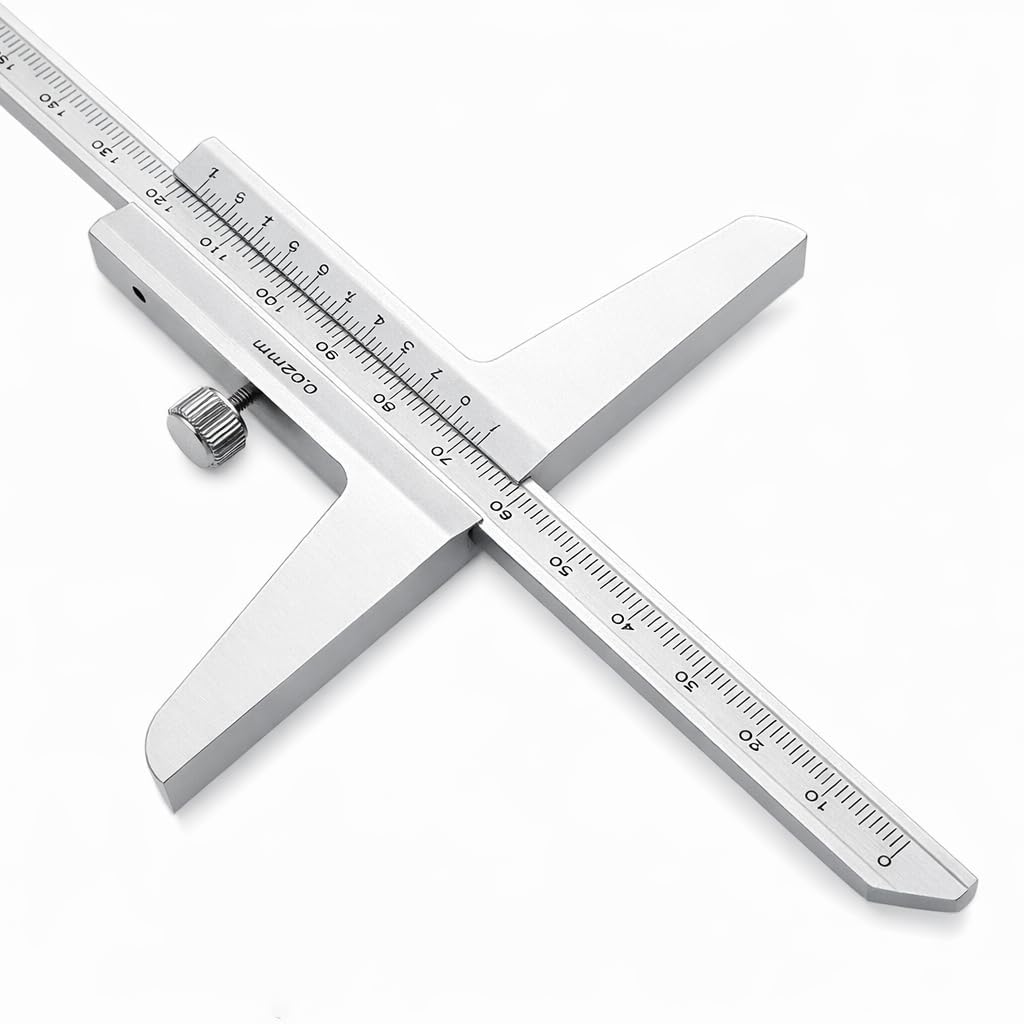 KATSU Tiefenmessschieber 0–200 mm, Tiefenmessgerät mit Nonius 0,02 mm Genauigkeit, Präzisions-Messwerkzeug für Werkstatt, Metall- und Maschinenbau, Modell 401172