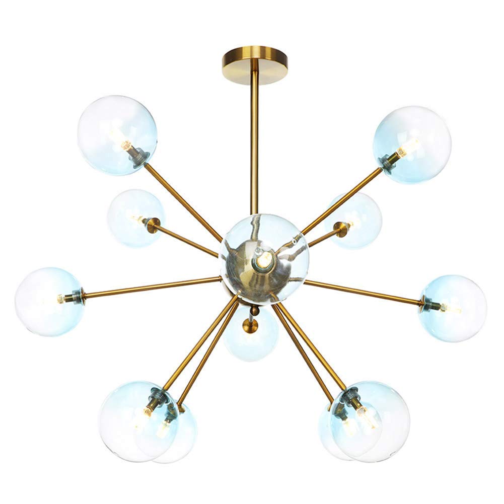 NZDY Mid Century Glass Ball Bubble Sputnik Chandelier, Creative 12 Branch Pendant Light Starburst Chandelier G4 Metal Semi-Flush Mount Hanging Ceiling Light for Hallway Bedroom Living Room Kitchen,Bl