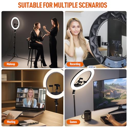 Image of GWO 21 inch LED Ring Light with Tripod Stand 6000K Dimmable Makeup Selfie Light with Touch Panel Phone Holders for YouTube Vlog Video Shooting Include Carrying Bag and Remote Control CRI>90