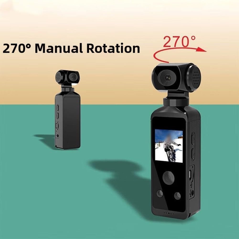 QOXEZY Caméra d'action portable 5K avec rotation à 270 degrés et microphone intégré pour les aventures en plein air, les vlogs et la plongée, corps en ABS léger (noir)