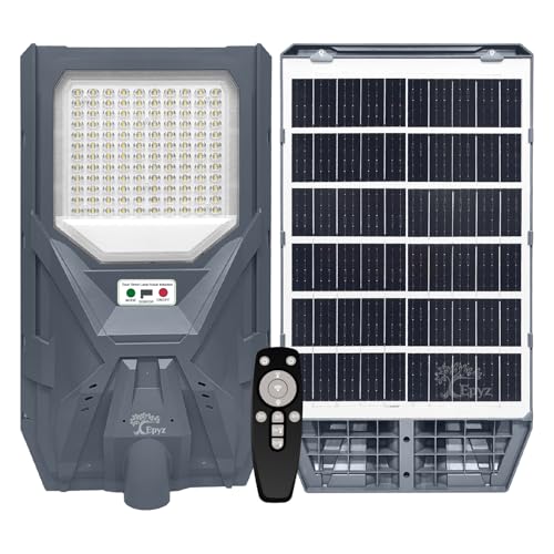 Image of Epyz 100 Watt Solar Street Light Outdoor with Remote and Motion Sensor and Dusk to Dawn for Garden, Street, Lawn [ 120LED, 22000mAh, Pack of 1, Cold White Light ]