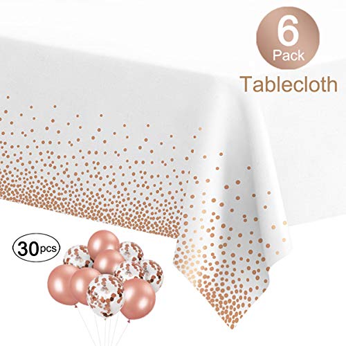 MOOXY Plastic Tablecloths for Rectangle Tables, 6 Pack Disposable Party Table Cloths, Rose
