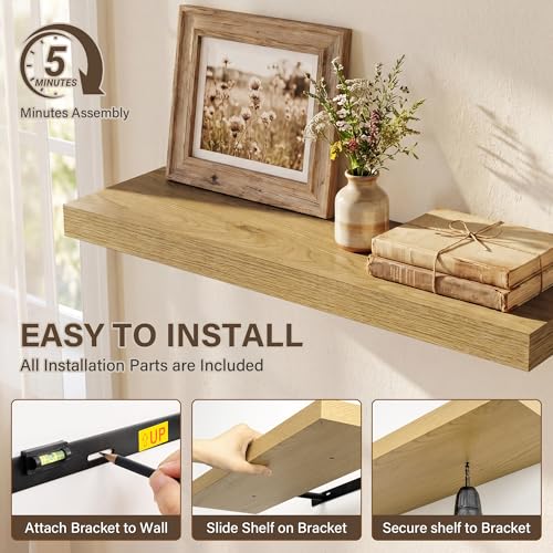 Image of Acovy 40in Long Floating Shelves for Wall Set of 2, Wood Wall Shelves for Bathroom Bedroom Kitchen Living Room Laundry Room, Modern Floating Shelf for Home Decor