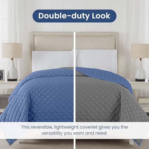 Image of Martex Reversible Coverlet, Full Queen, Ceil Blue /Grey | Lightweight, Durable, Soft, Easy Care, Reversible