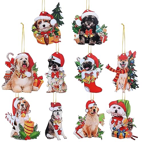 Gukasxi 10 Stück Weihnachtsanhänger Hund Weihnachtsbaumschmuck, 2D...