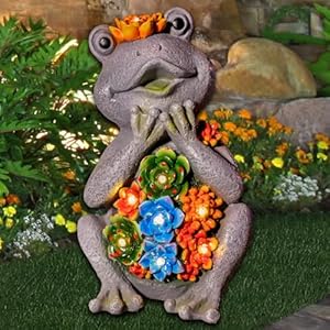 Frog Solar Figurine Light Statue Outdoor Gardening Gifts Decoration Garden Frogs Yard Decor Lamp With 8 Led Lights And Succulent Waterproof Patio Lawn Decor Housewarming Frog Gifts For Women