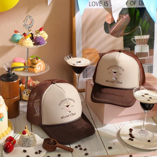 Image of Hercicy 2 Pcs Trucker Hat Tini Time Baseball Hat Mesh Adjustable Party Club Cap for Bachelor Bachelorette (Brown)