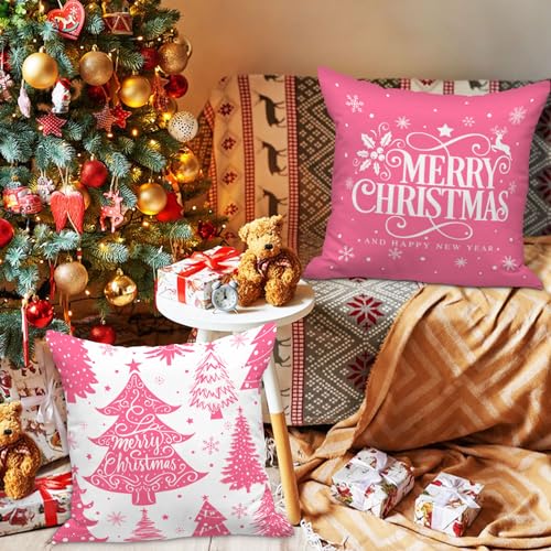 Lanpn White and Pink 45x45 Christmas Pillow Covers Set of 4 - Image 2