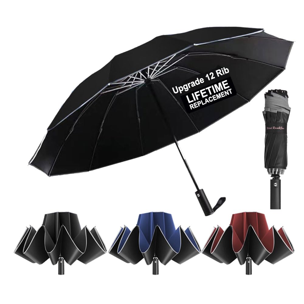 Ward Rain&Sun Windproof Inverted Travel Umbrella - 10/12/16-Rib Designs with Automatic Folding, Compact & Portable, Durable Reverse-Fold Rain Umbrella