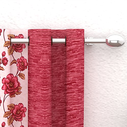 Image of Story@Home Combo Set of 4 Piece Modern Polyetser Eyelet Floral Pattern Ringtop Printed Window Curtains - 5 Feet, Red and Pink