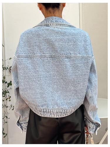 Floerns Women's Y2k Long Sleeve Cropped Denim Drop Shoulder Going Out Jean Jacket3