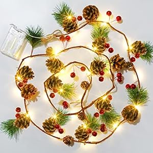 Dazzle Bright Pine Cone Christmas String Lights, Total 6.5FT 20LED Battery Operated Christmas Garland with Red Berry Pine Cone Fairy String Lights for Indoor Outdoor Xmas Decorations Dazzle Bright Pine Cone Christmas String Lights Total 65FT 20LED Battery Operated Christmas Garland with Red Berry Pine Cone Fairy String Lights for Indoor Outdoor Xmas Decorations