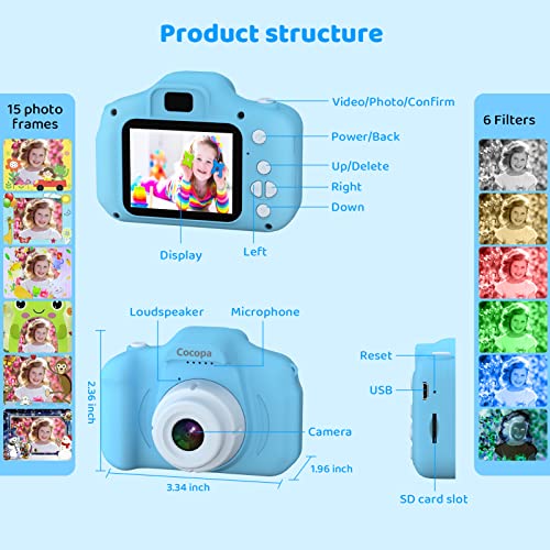 Cocopa Kids Camera Toys For 3-12 Years Old Boys Girls,Hd Digital Video Cameras For Kids With Protective Silicone Cover,Christmas Birthday Gifts For 3 4 5 6 7 8 Year Old Boys With 32Gb Sd Card(Blue) #TOP4