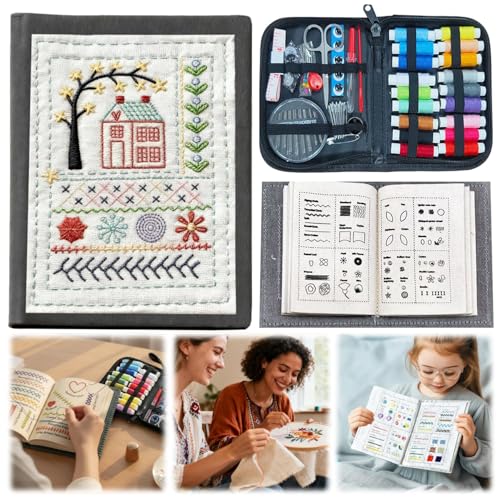 HBSFBH Juego de libros de bordado, Libro De Puntadas Para Bordado A Mano, Libros Bordados Portátil Para Principiantes, DIY Stitching Book, Guía de ejercicios de costura para principiantes