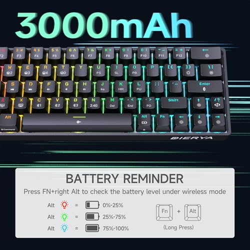 Image of DIERYA DK63 60% Wireless Mechanical Gaming Keyboard | Bluetooth /2.4G /Wired | RGB Backlit Compact 63 Keys Mini Office Keyboard | with Red Switch | for Windows Laptop PC Gamer Typist-Black