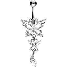 PIERCINGLINE 14 g belly button ring titanium with 925 Silver Butterfly Design - Titanium belly button rings in gold, silver & rosegold