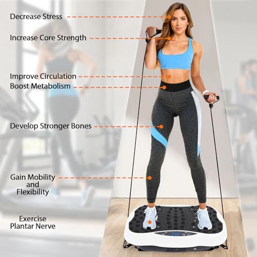 Image of Vibration Plate Exercise Machine for Lymphatic Drainage, 10 Preset Modes & 200-Level Vibrating Platform for Whole Body Fitness, Bluetooth Audio, Home Gym Shake Plate with Resistance Bands