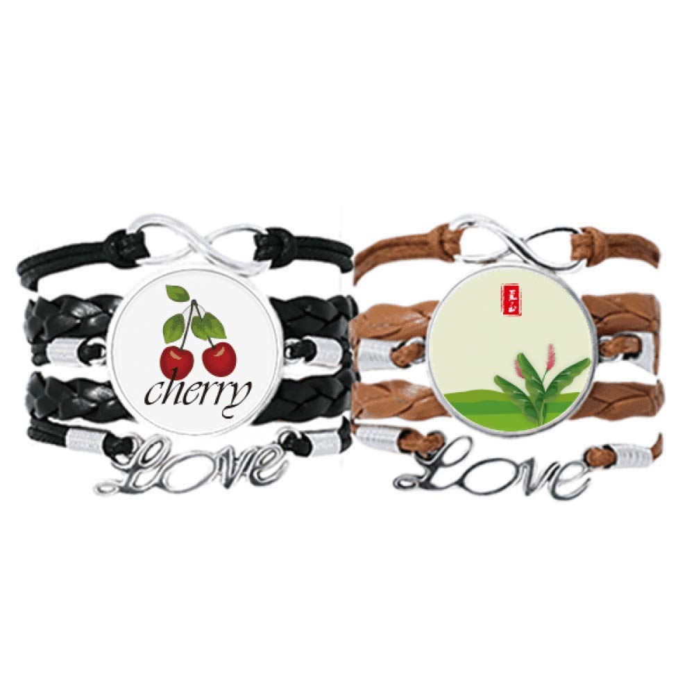 DIYthinkerCirclar June Solstice Twenty Four Solar Term Bracelet Hand Strap Leather Rope Cherry Love Wristband Double Set