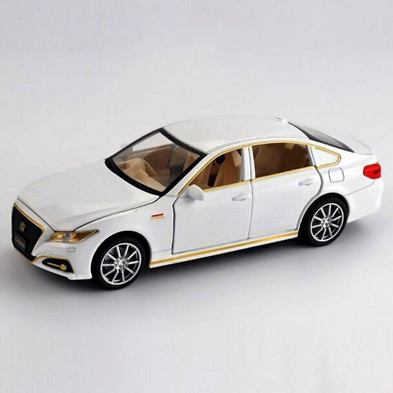 Image of 1:32 Scale Toyota Crown Toy Car | Metal Pullback Diecast Car for Kids with Openable Doors, Sound, Light Effects Toy for Car Enthusiasts (Color As Per Available), White