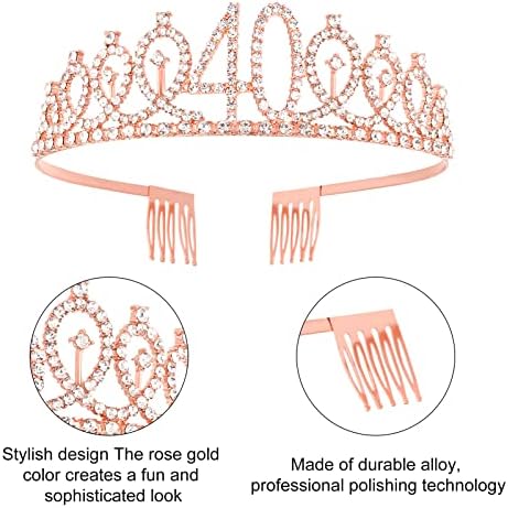Heyu-Lotus 40th Birthday Sash and Tiara Rose Gold 40 & Fabulous Sash Rhinestone Crown Balloons Birthday Cake Topper for Women 40th Birthday Gift Party Decorations Supplies (Rose Gold)