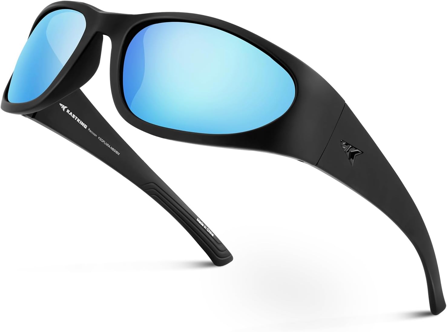 Black KastKing Raccoon Polarized Sport Sunglasses for Men and Women, Wide Temple Wrap, Ideal for Driving Fishing Cycling Running