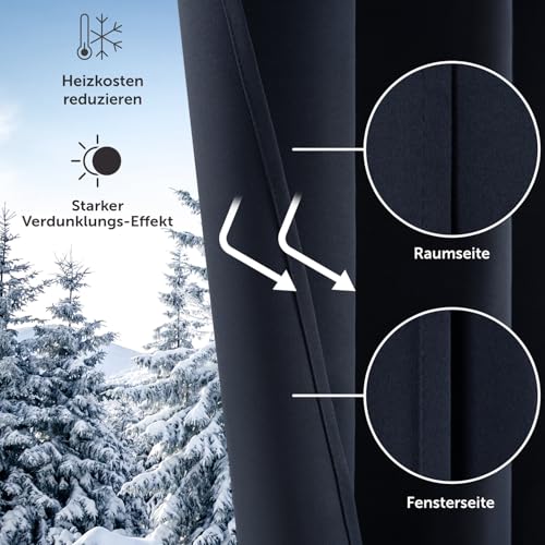 Blumtal Verdunklungsvorhänge 2er Set - Thermovorhang Hitzeschutz - Vorhang Blickdicht mit Ösen - Gardinenschals mit Schlaufen - Thermovorhang - Gardinen 160x132cm - Hitzeschutzvorhang - Vorhang Blau