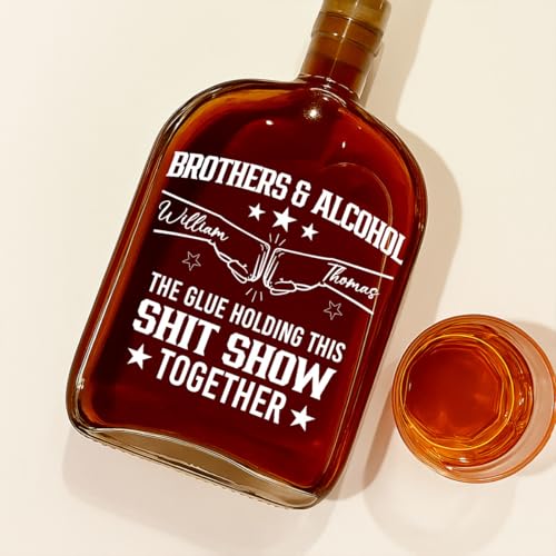 Wrappiness Thanks for Being My Brother Spirits Decanter with Custom Names, Funny Troll Gift for Brother Whiskey Glass Bottle, 25oz Decanter for Liquor Vodka Bourbon Gift for Men (Brothers And Alcohol) - Thumbnail 2