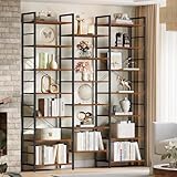 Hzuaneri Bücherregale, Standregale, Regal mit 20 Fachböden, 6 Etagen, Verstellbarer Abstand, 24 x 152 x 219 cm, Tragfähigkeit 400 kg, Wohnzimmer, Büro, Vintage Braun-Schwarz BC17101B