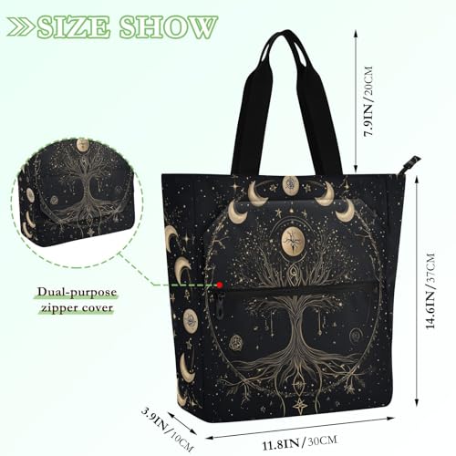 Kids Tote Bags for Boys Girls Women, Moon Golden Water-resistant Reusable Shopping Bag with Zipper for School and Playtime2