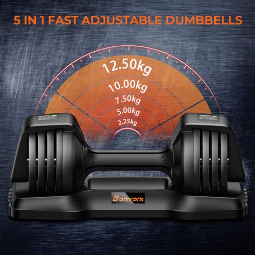 1PC Hanteln Hantelset - Bonvork 5-in-1 Gewichtssets mit Antischlottender Texturen-Griff für Training & Fitness, 1-Sekunden-Einstellbare Gewichte mit Gusseisen (12.5, Kilogramm) – Bild 4