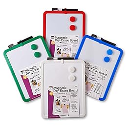 Charles Leonard Framed Magnetic Dry Erase Board with Marker & Magnets, Assorted Colors, 8.5" x 11", Pack of 4