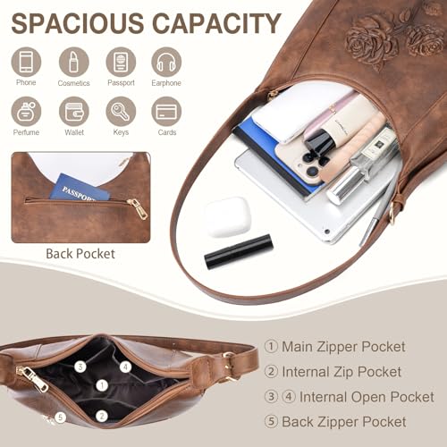 Image of Shoulder Bag for Women, Small Embossed Vegan Leather Hobo Purse | Elegant Crescent Shape Shoulder Purse with Top Handle, Adjustable Strap, Underarm Style for Daily Use, Travel & Gift Choice
