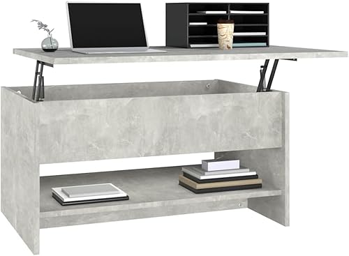 Miniatura 5 de Mesa de centro de madera de ingeniería gris hormigón, 31.5 x 19.7 x 15.7 pulgadas, altura ajustable para sala de estar, mesas decorativas de mesa de