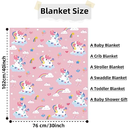 Domgoge Unicorn Baby Blanket UnicornRainbow Girl Blankets Newborn Gift Silky Soft Flannel Fleece Nursery Bed Crib Cot Moses Basket Stroller Quilts Baby Shower Unisex Toddler 102x76 cm Pink-unicorn - Image 2