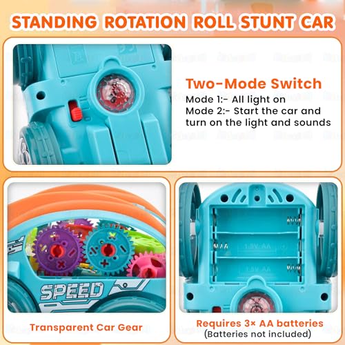Image of Kidology 360 Rotating Stunt Car Toy with Music & LED Lights | Automatic Bump & Go Flip Race Car with Spinning Action | Battery Operated Sensory Vehicle Toy for Boys & Girls Ages 3+ Gift for Birthday