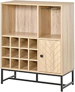 HOMCOM Wine Cabinet for 12 Bottles, Freestanding Wine Rack Sideboard Serving Bar Cabinet with Glass Holders, Brown