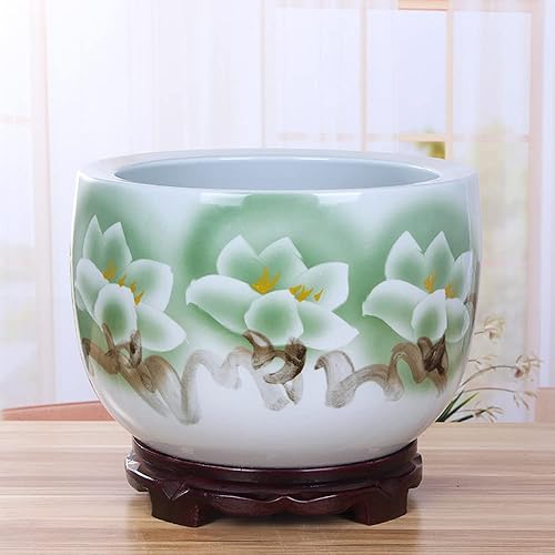 Miniatura 2 de Maceta grande redonda para suculentas, macetas de cerámica azul y blanca, decoración de interiores, maceta gruesa para orquídeas de interior para