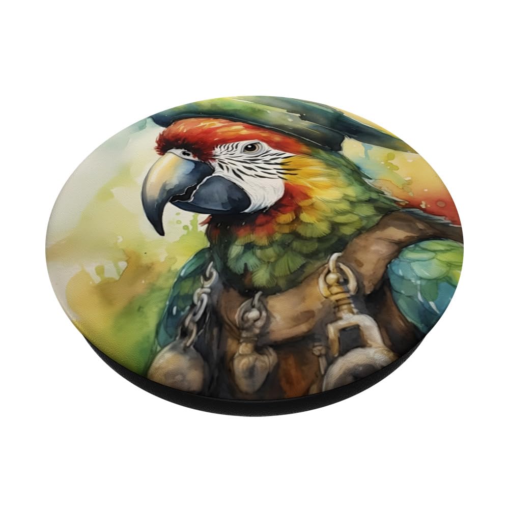 Parrot With A Pirate Hat. Parrot Wearing Pirate Hat, Bird PopSockets Swappable PopGrip, Black - Image 2