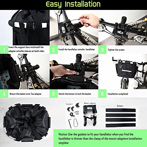 CASESHIP Bike Basket Foldable Bicycle Front Basket Quick Release Easy to Install Detachable Handlebar Cycling Bag Multi… - Image 6