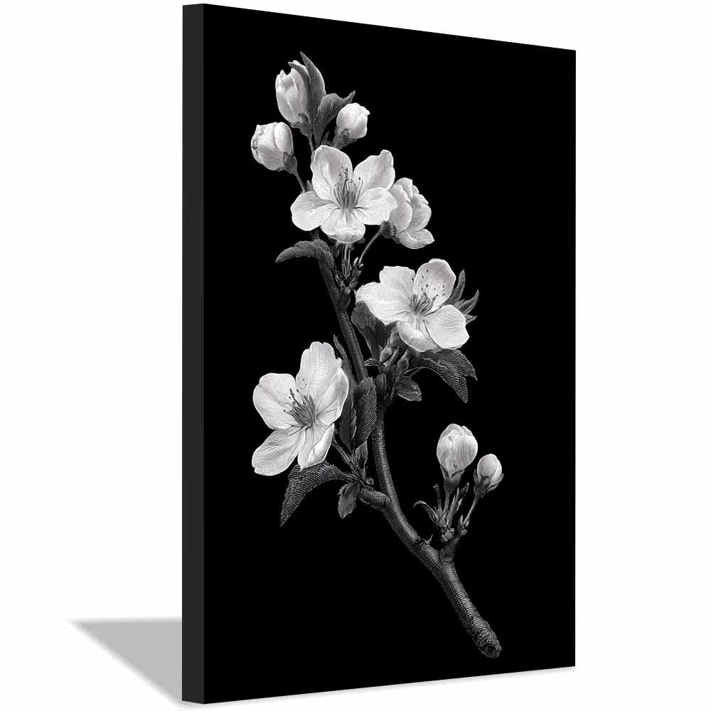 HOQIU Black Grey And White Wall Art Vintage blossoms sketch canvas wall art, painting and decor, for Living Room Bedroom Home Decoration(Multicolor)-60x80cm Framed